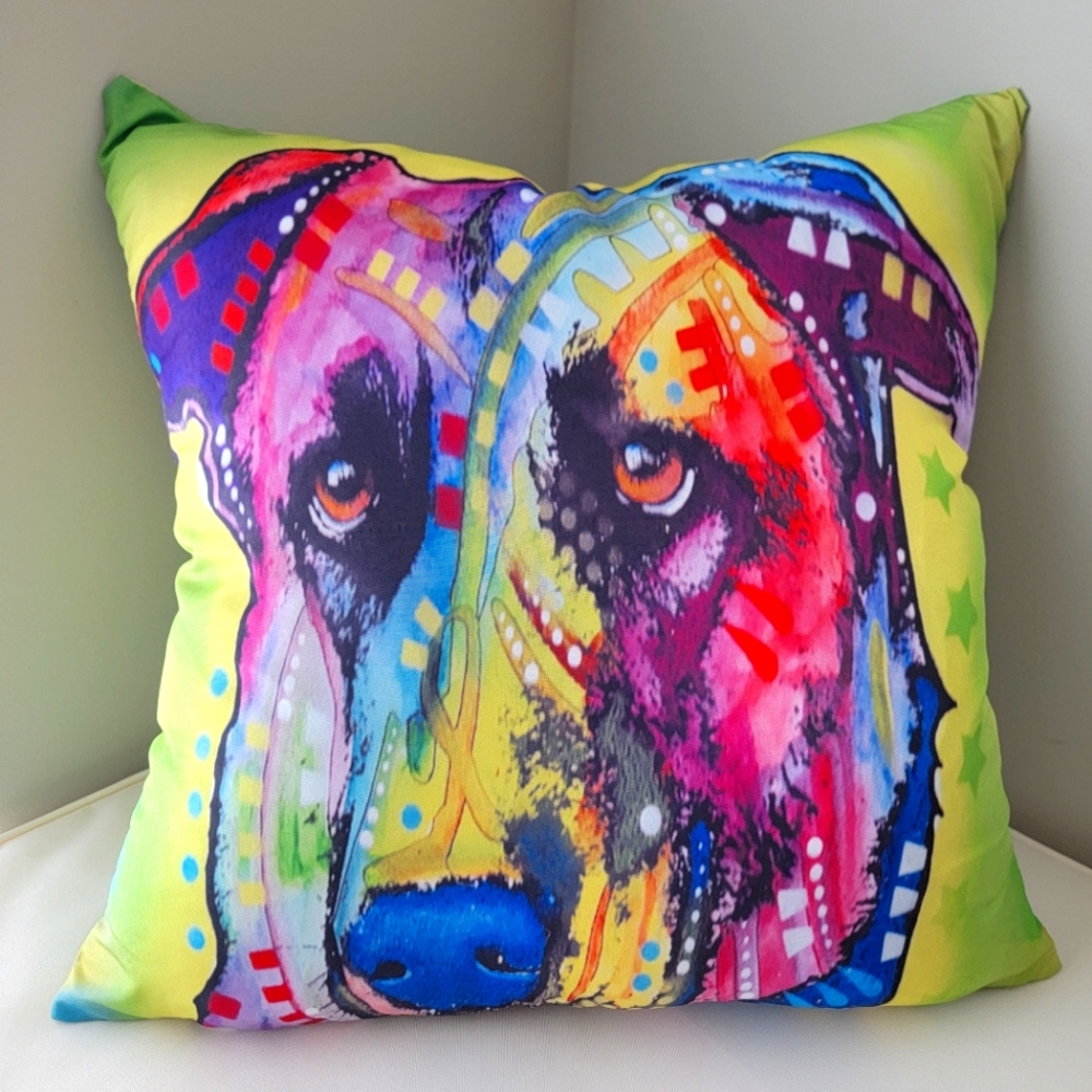 Colorful Dog Print Throw Pillow Cover